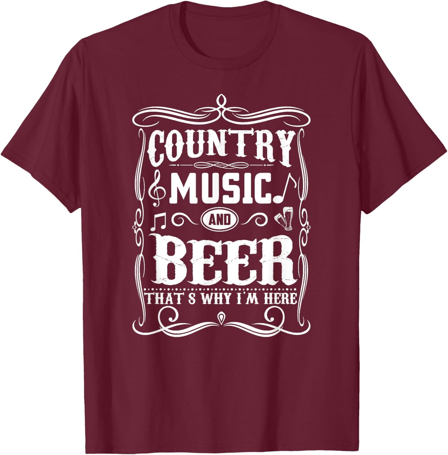 Country Music Beer Lover Vintage Guitar Cowboy Boots Product T-Shirt - T-Shirt | Maroon