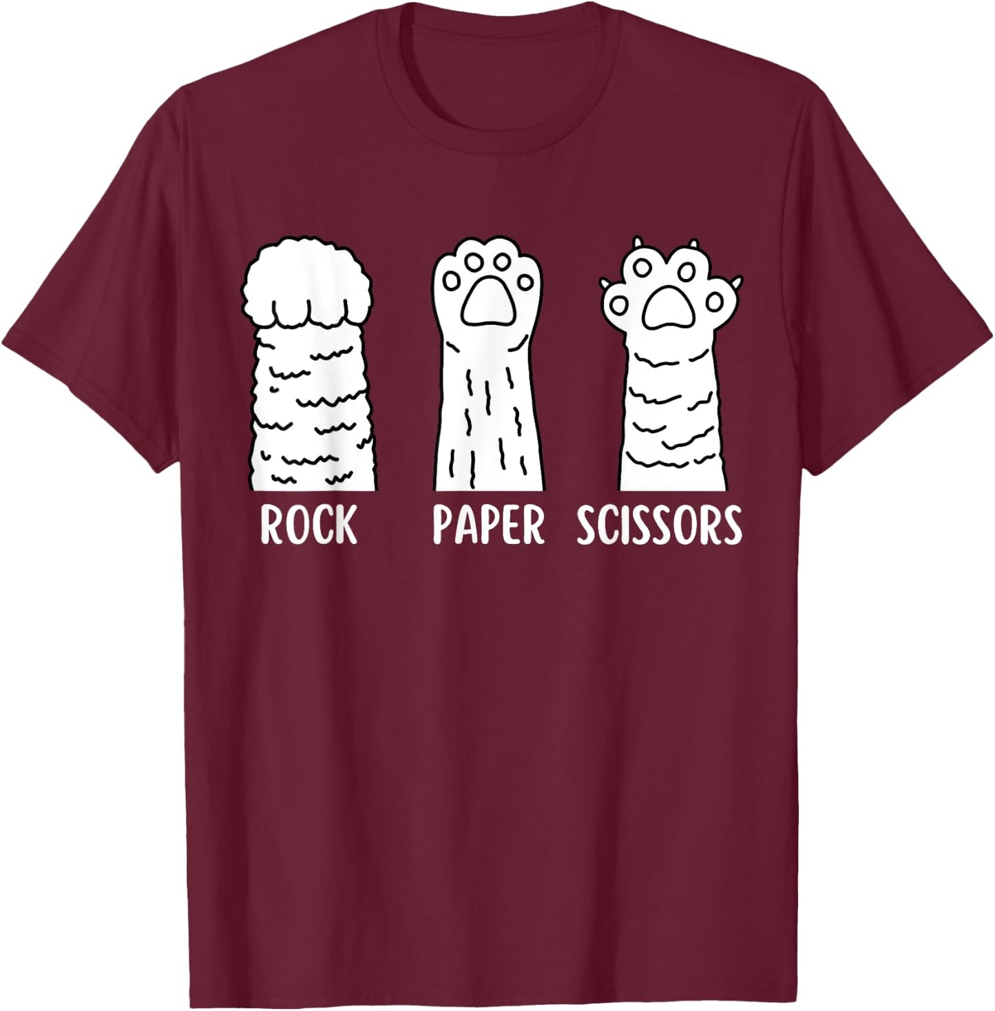 Funny Cat Animal Rescue Pet Lover Apparel Rock Paper Scissors Hand Game Cute Paw Funny Cat T-Shirt - T-Shirt | Maroon