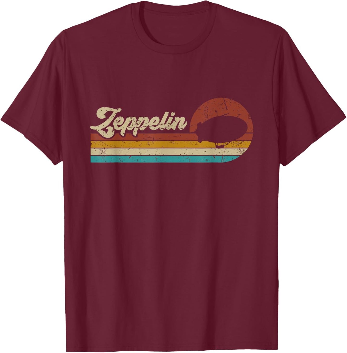Vintage Zeppelin Retro Sunset Funny Dirigible Airship T-Shirt - T-Shirt | Maroon