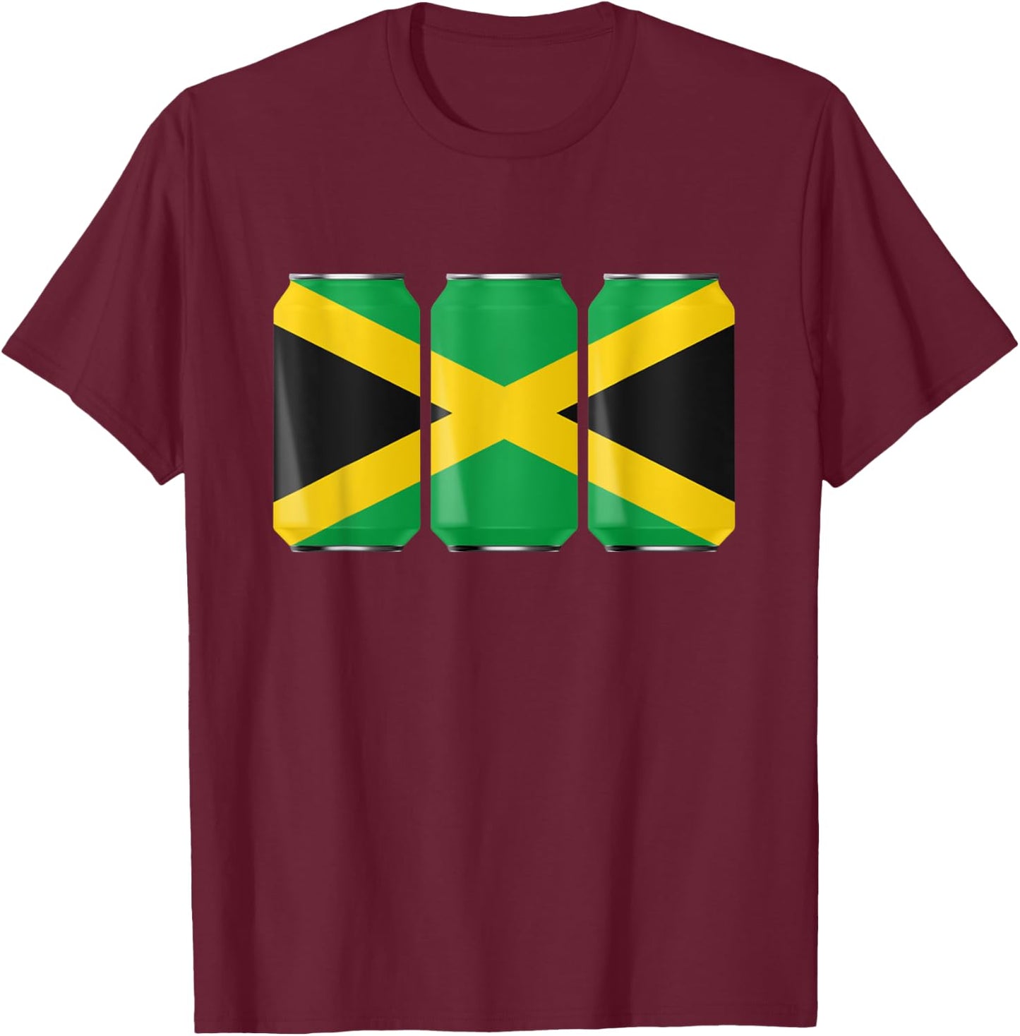 Patriotic Beer Cans Jamaica w/ Jamaican Flag T-Shirt - T-Shirt | Maroon