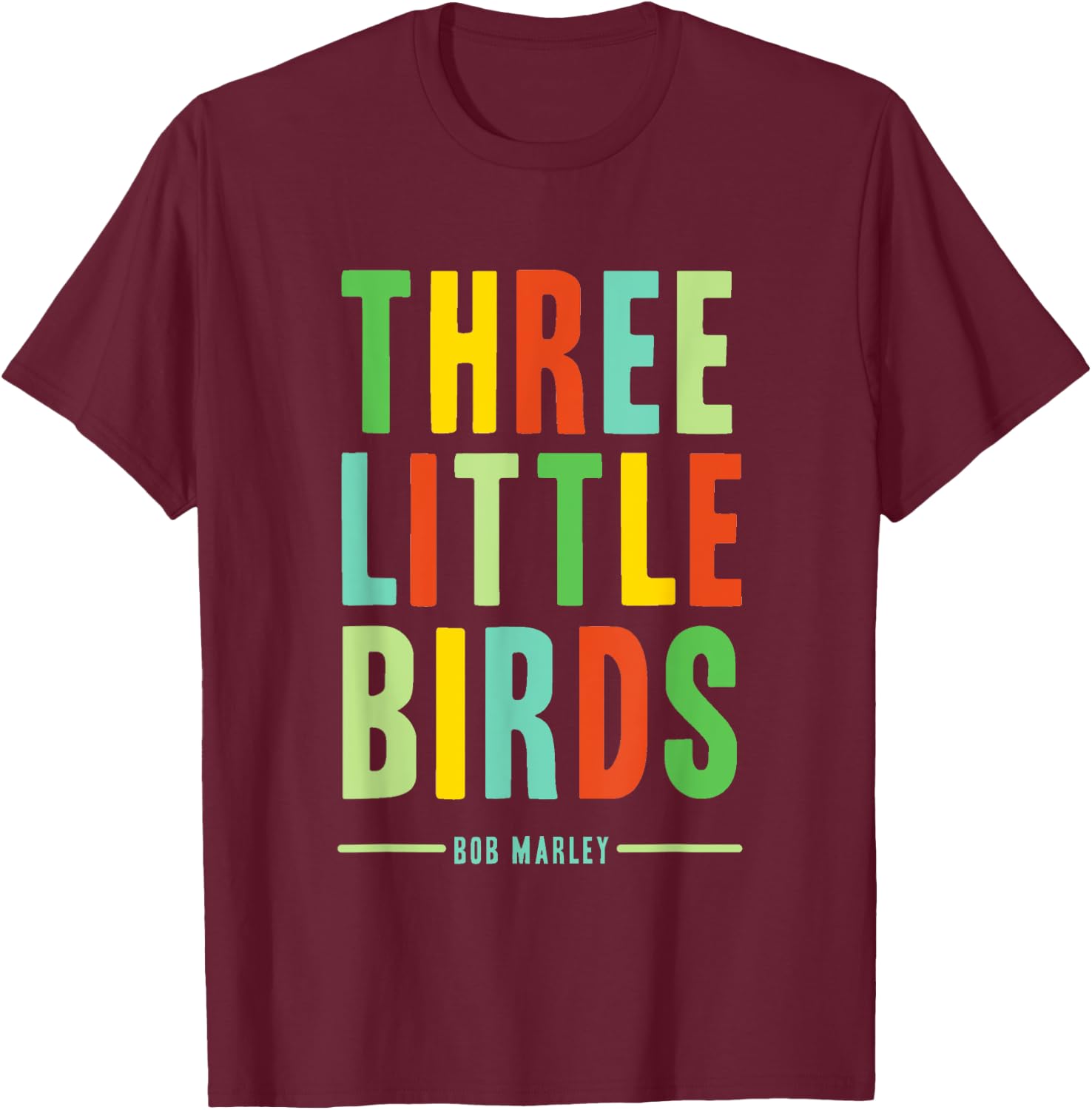 Official Bob Marley Three Little Birds T-Shirt - T-Shirt | Maroon