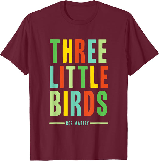 Official Bob Marley Three Little Birds T-Shirt - T-Shirt | Maroon