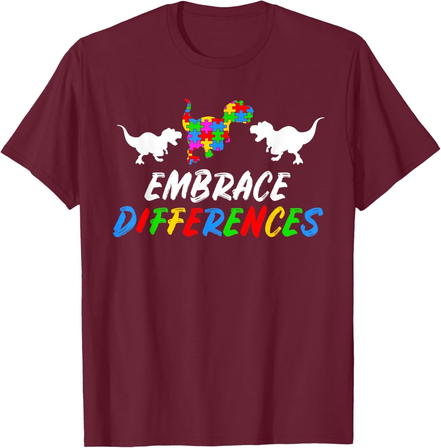 Austism Awareness Month Puzzle Piece Gift | Kids Dino Trex T-Shirt - T-Shirt | Maroon