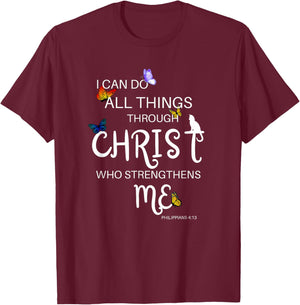 I Can Do All Things Through Christ Cat Religious Women Girls Kids T-Shirt - T-Shirt | Maroon