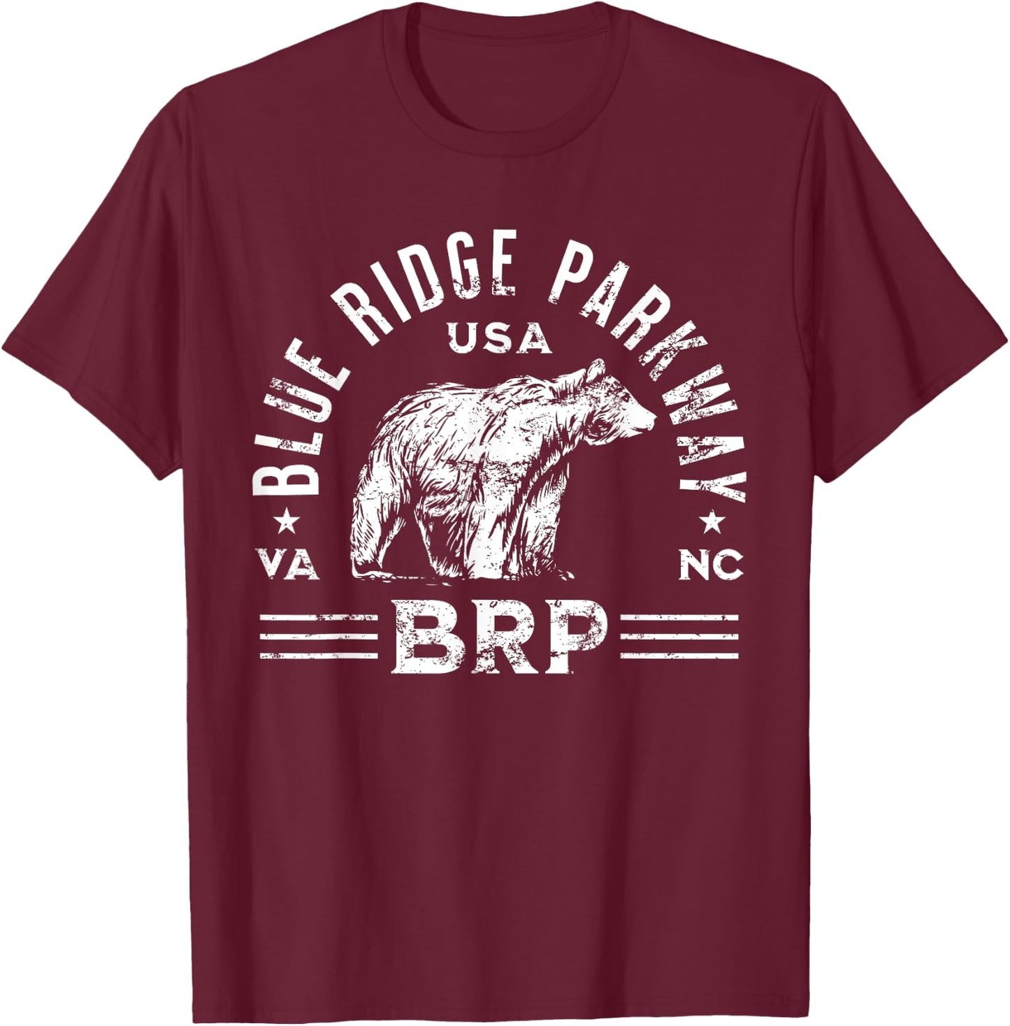 Blue Ridge Parkway NC VA USA Bear Design T-Shirt - T-Shirt | Maroon