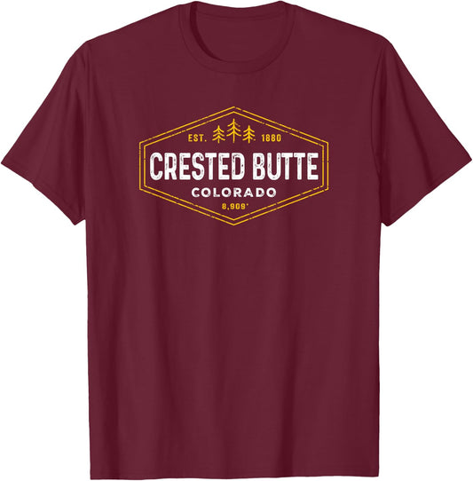 Retro Crested Butte Altitude Hexagon Badge Colorado Souvenir T-Shirt - T-Shirt | Maroon