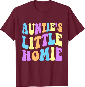 Auntie's Little Homie Cute Funny Aunt For Niece or Nephew T-Shirt - T-Shirt | Maroon