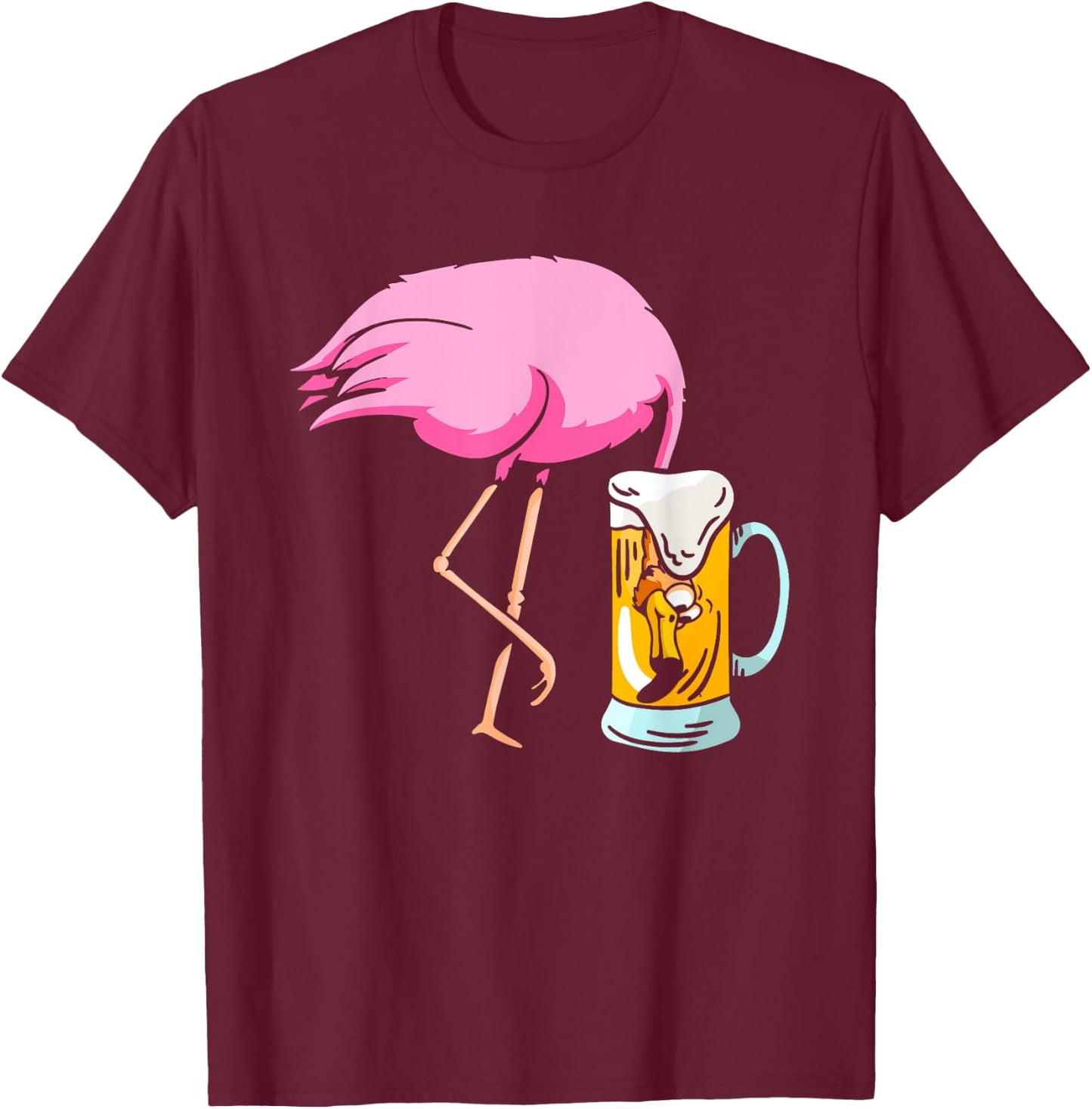 Funny Flamingo Drinking Beer | Party Beer Drinker T-Shirt - T-Shirt | Maroon