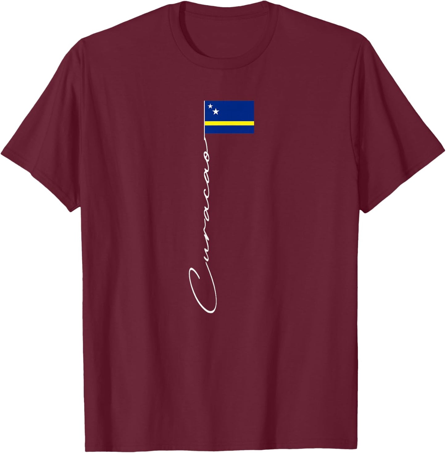 Curacao Signature Flag Pole Patriotic Curacao Flag T-Shirt - T-Shirt | Maroon