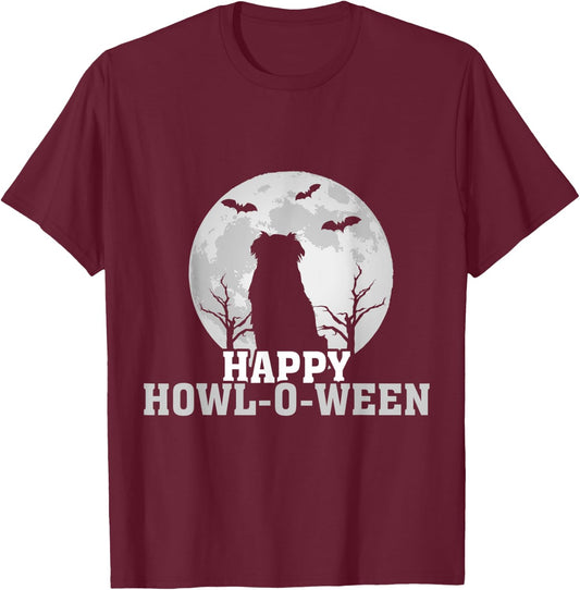 Happy Halloween Howl-o-ween Aussie Australian Shepherd T-Shirt - T-Shirt | Maroon