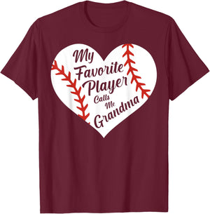 My Favorite Player Calls Me Grandma Baseball Heart Women's T-Shirt - T-Shirt | Maroon