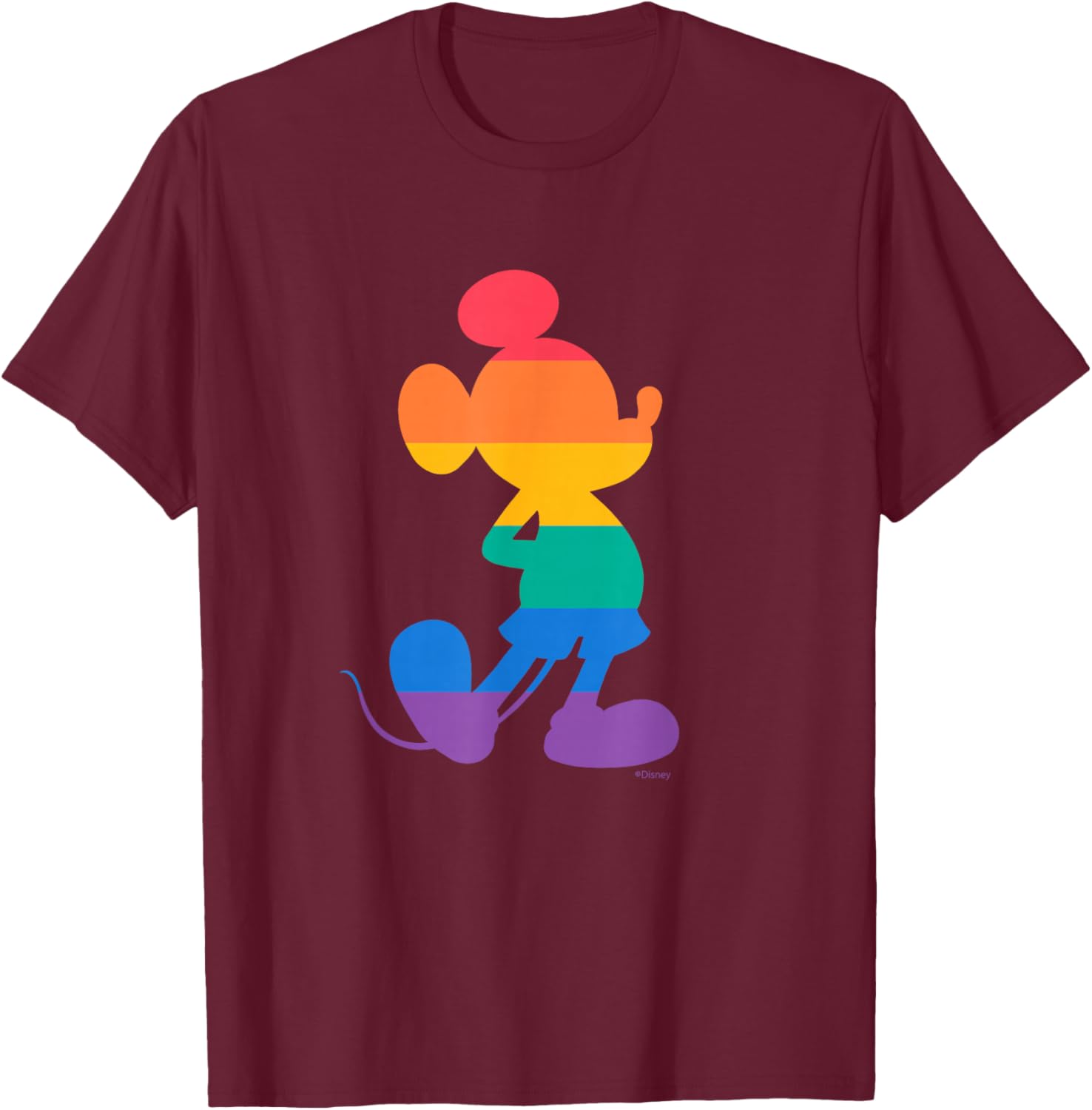Disney Mickey Mouse Pride Classic Pose Rainbow Icon Fill T-Shirt - T-Shirt | Maroon