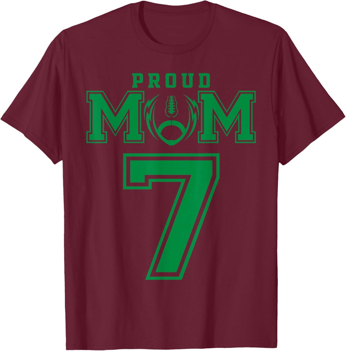Custom Proud Football Mom Number 7 G Personalized T-Shirt - T-Shirt | Maroon