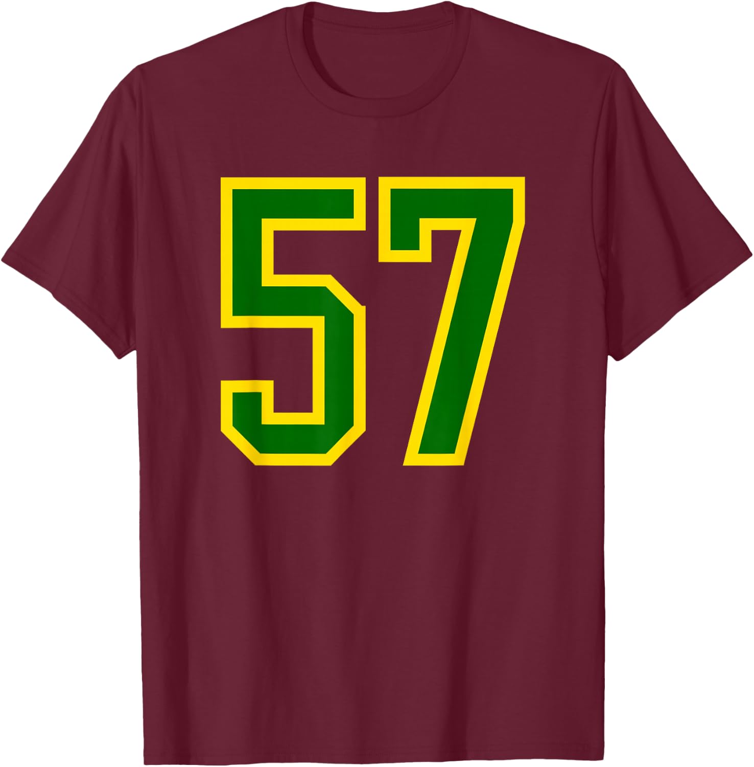 Number #57 Green Yellow Sports Team T-Shirt - T-Shirt | Maroon