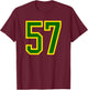 Number #57 Green Yellow Sports Team T-Shirt - T-Shirt | Maroon