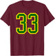 Green Yellow Sports Team Number #33 T-Shirt - T-Shirt | Maroon