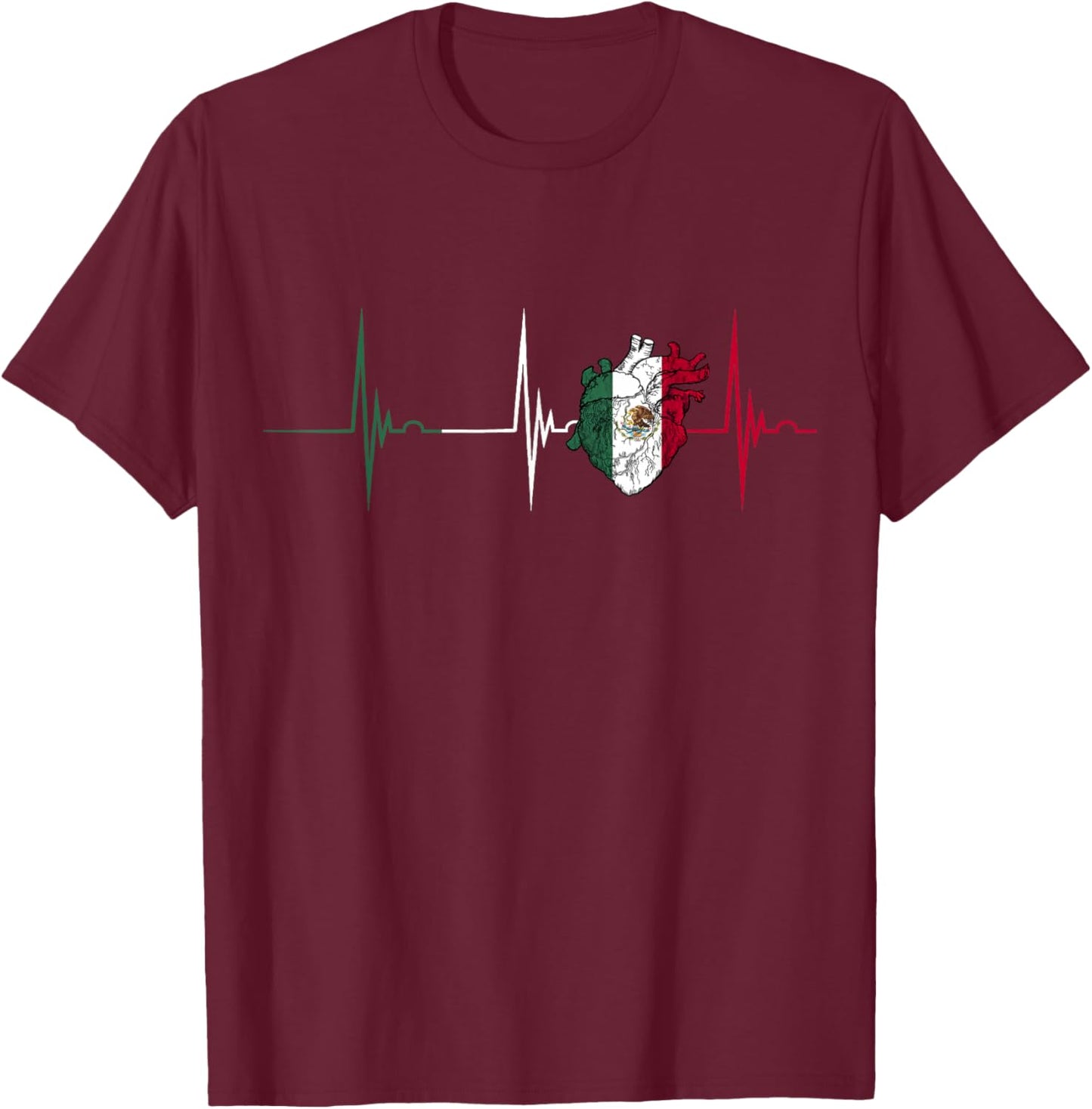 Mexico Heart Mexico Flag Heartbeat EKG Pulse Mexican Pride Small T-Shirt - T-Shirt | Maroon