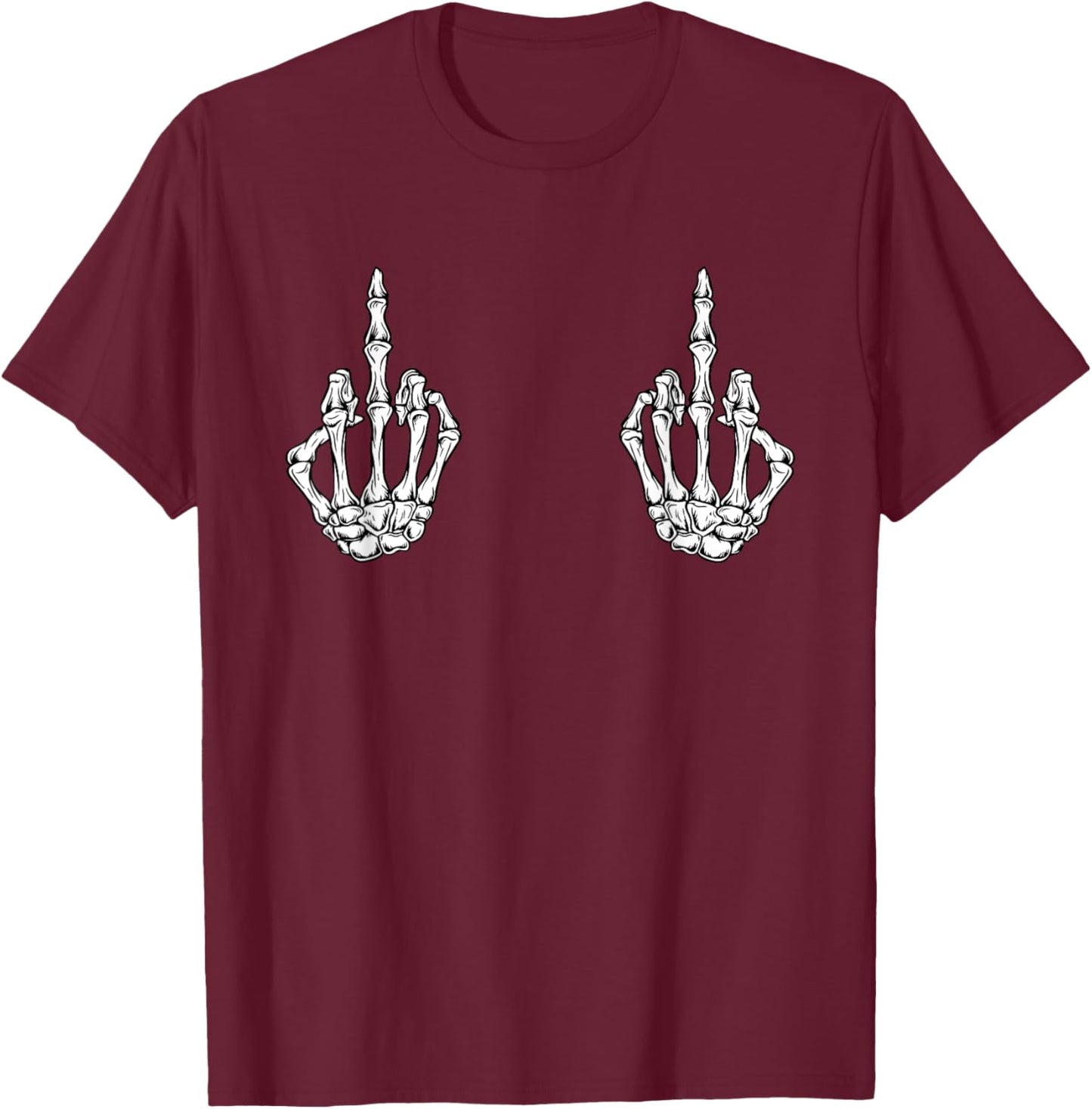 Skeleton Funny Middle Finger Costume Halloween Lover Family T-Shirt - T-Shirt | Maroon
