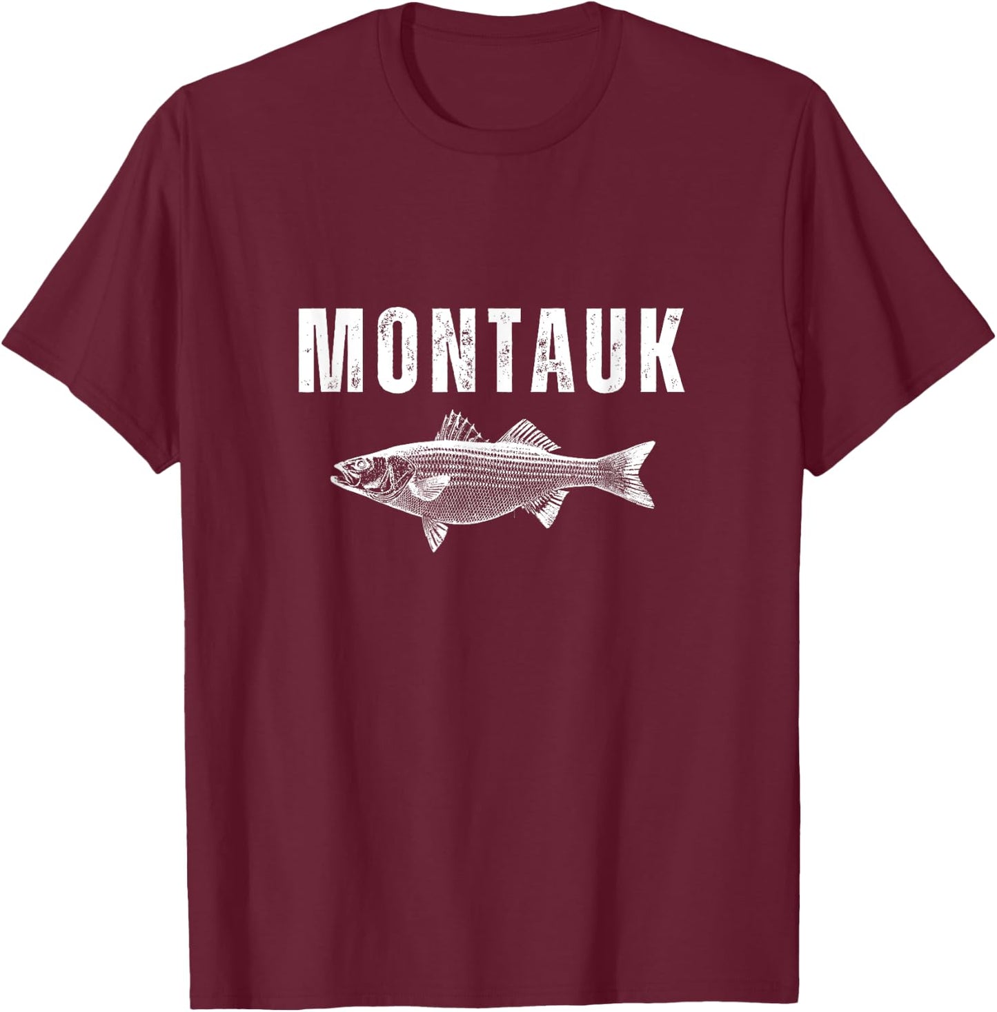 MTK Long Island Montauk New York NY Striped Bass Fishing T-Shirt - T-Shirt | Maroon