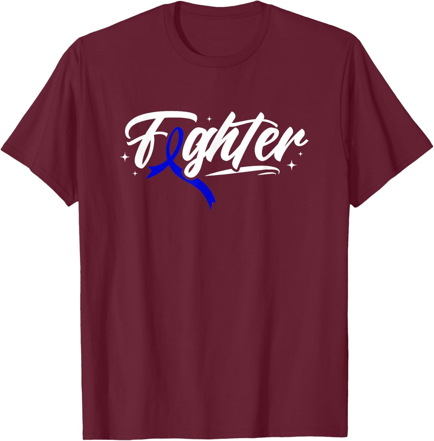 Colon Cancer Fighter Blue Ribbon Awareness Month Support T-Shirt - T-Shirt | Maroon