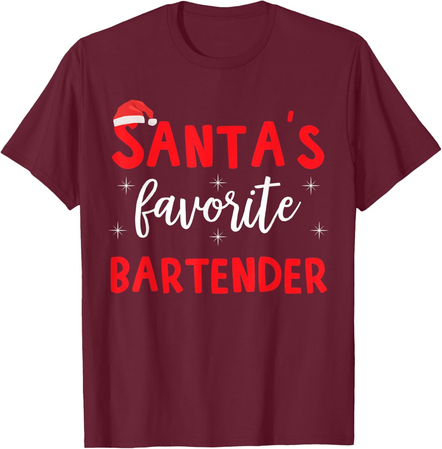 Funny Pajama Xmas Santas Favorite Bartender T-Shirt - T-Shirt | Maroon
