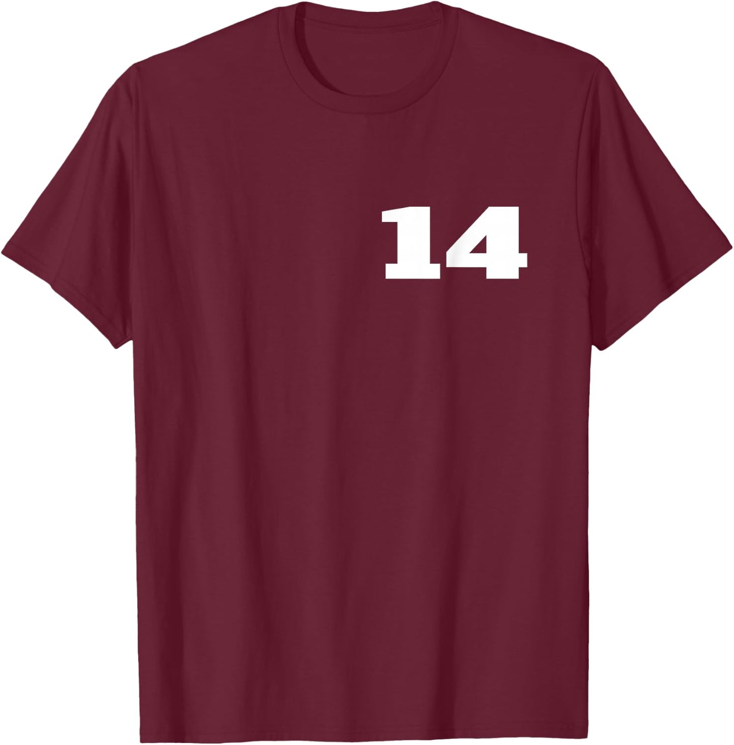 Number 14 Fourteen Sports Team FRONT PRINT Matching Birthday T-Shirt - T-Shirt | Maroon