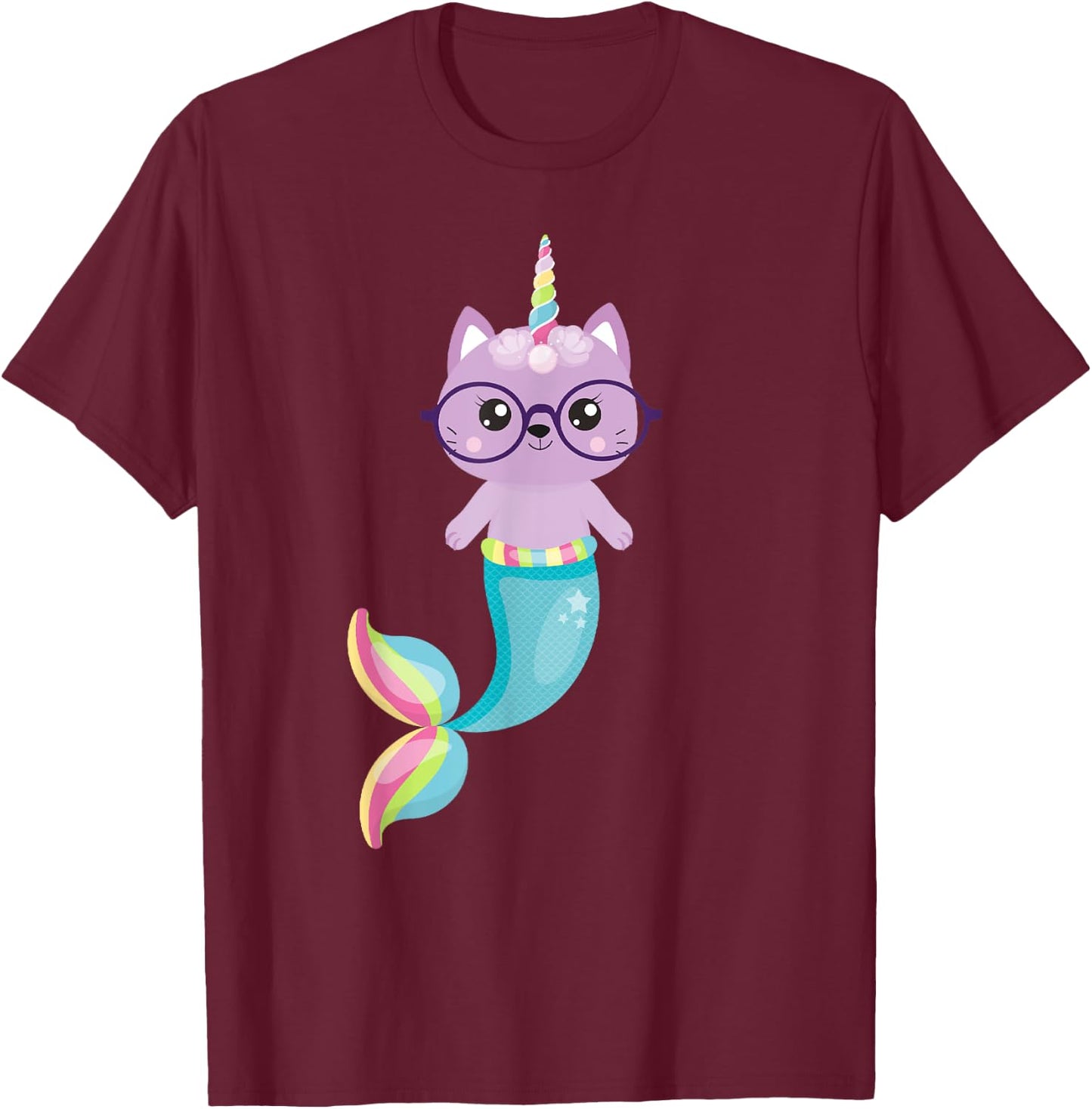Caticorn Mermaid Unicorn Cat T-Shirt - T-Shirt | Maroon