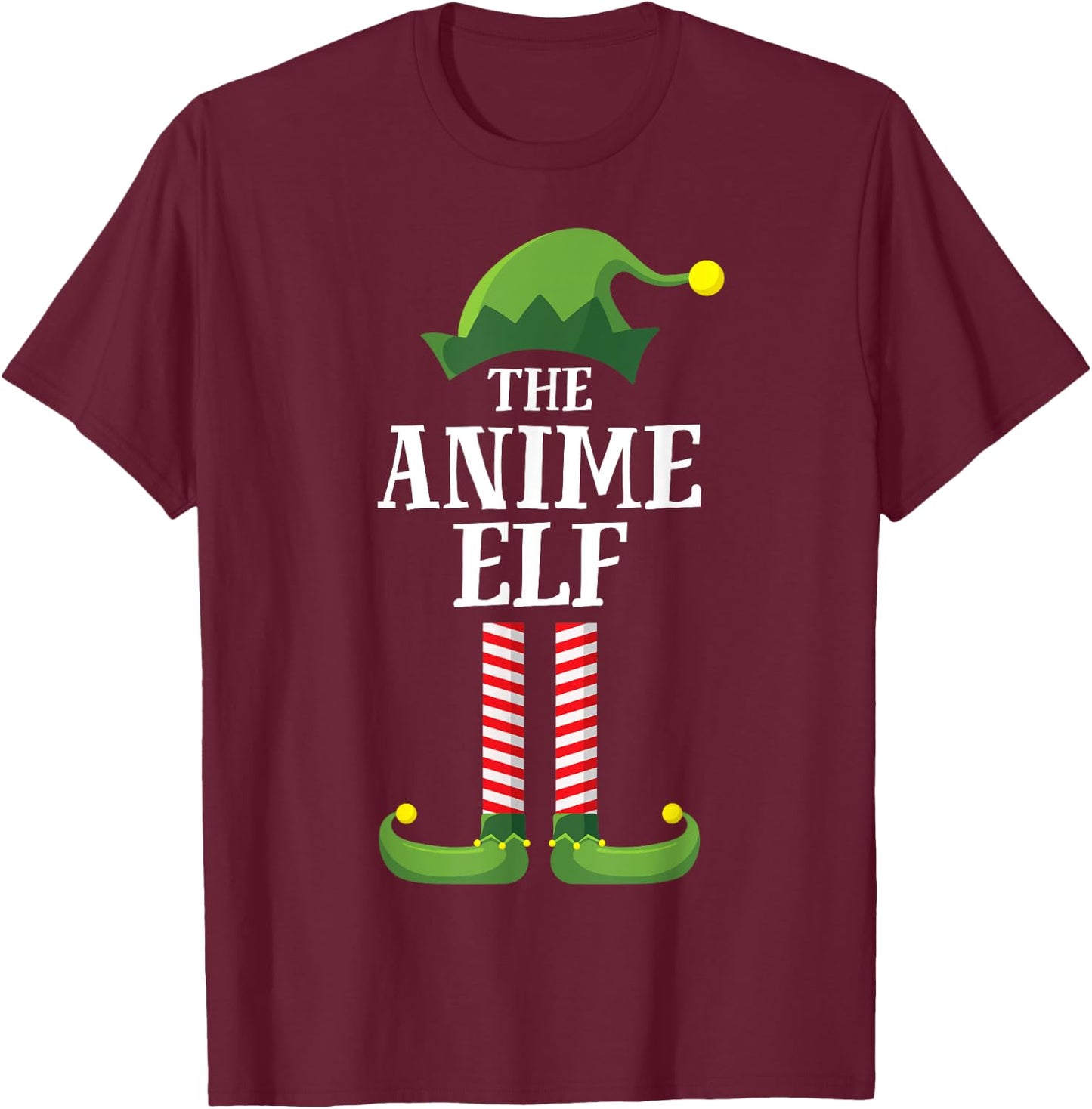 Anime Elf Matching Family Group Christmas Party Funny Elf T-Shirt - T-Shirt | Maroon