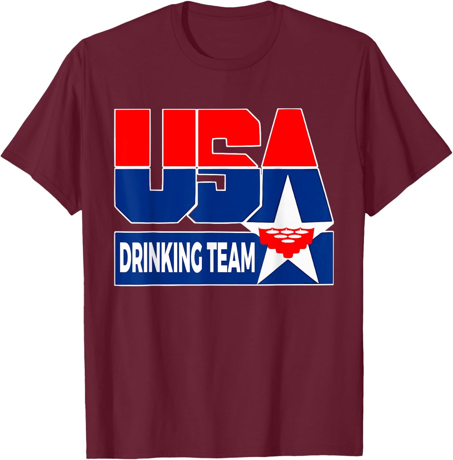USA Drinking Team American Flag Patriotic Beer Frat Boy Pun T-Shirt - T-Shirt | Maroon