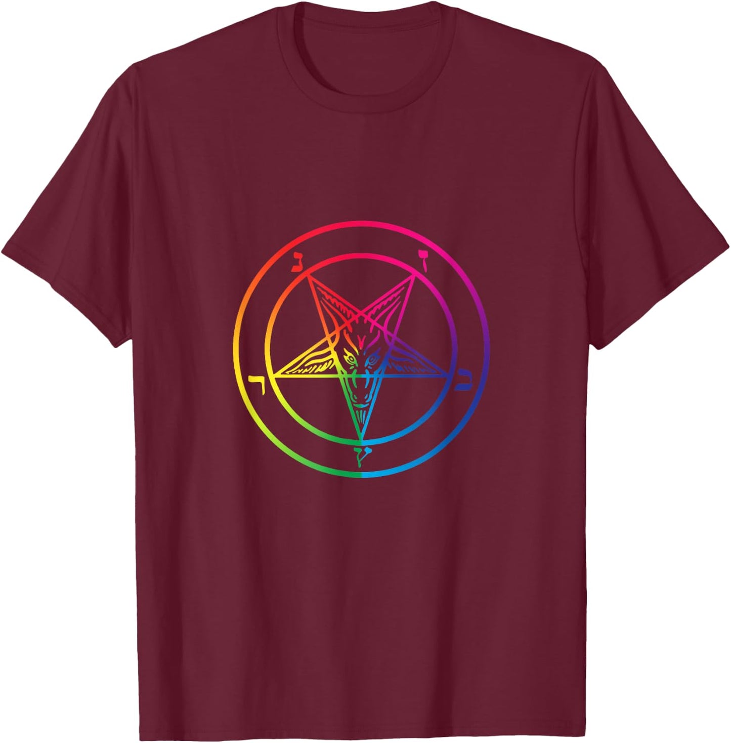 Rainbow Pentagram From The Satanic Flag Graphic T-Shirt - T-Shirt | Maroon