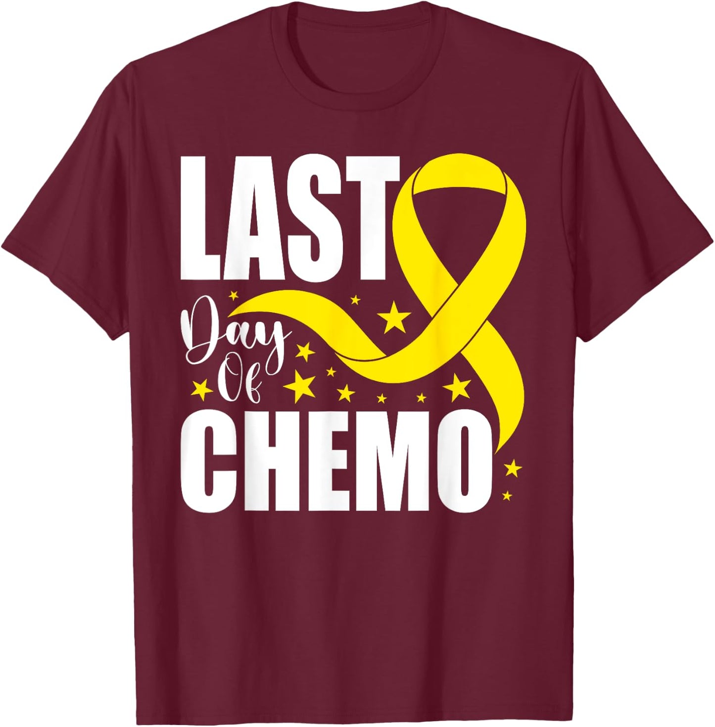 Last Day Of Chemo Yellow Ribbon Sarcoma Bone Cancer Warrior T-Shirt - T-Shirt | Maroon