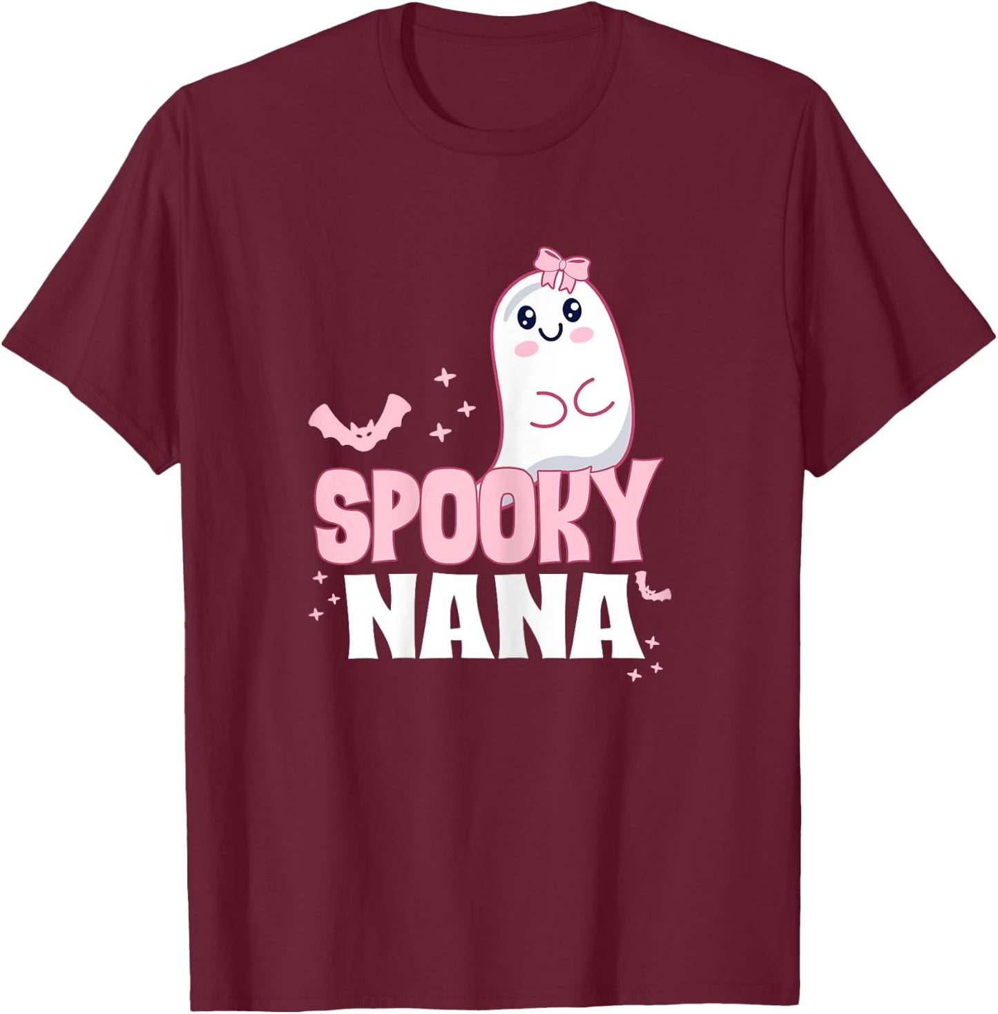 Spooky Nana Family Cute Pink White Ghost Boo Halloween T-Shirt - T-Shirt | Maroon