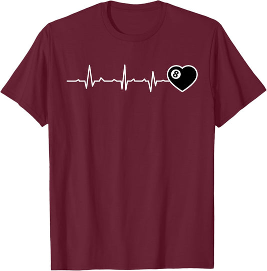 Pool Players Heartbeat Billiards 8 Ball T-Shirt - T-Shirt | Maroon
