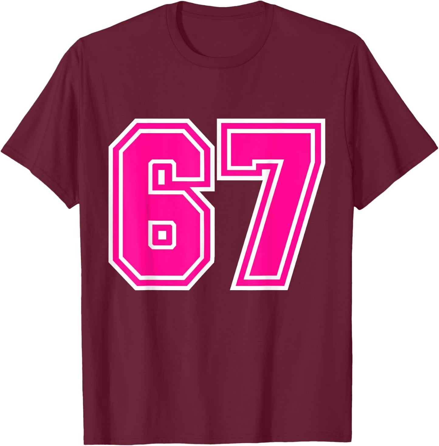 Number #67 Varsity Pink Favorite Number T-Shirt - T-Shirt | Maroon