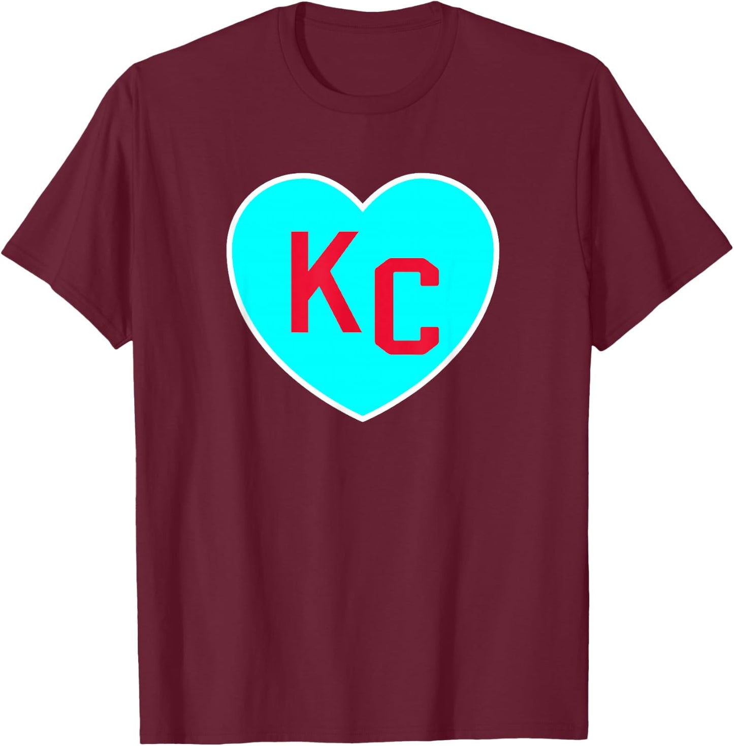 Cool KC Teal Heart Kansas City Teal Blue/Red KC Kansas City T-Shirt - T-Shirt | Maroon