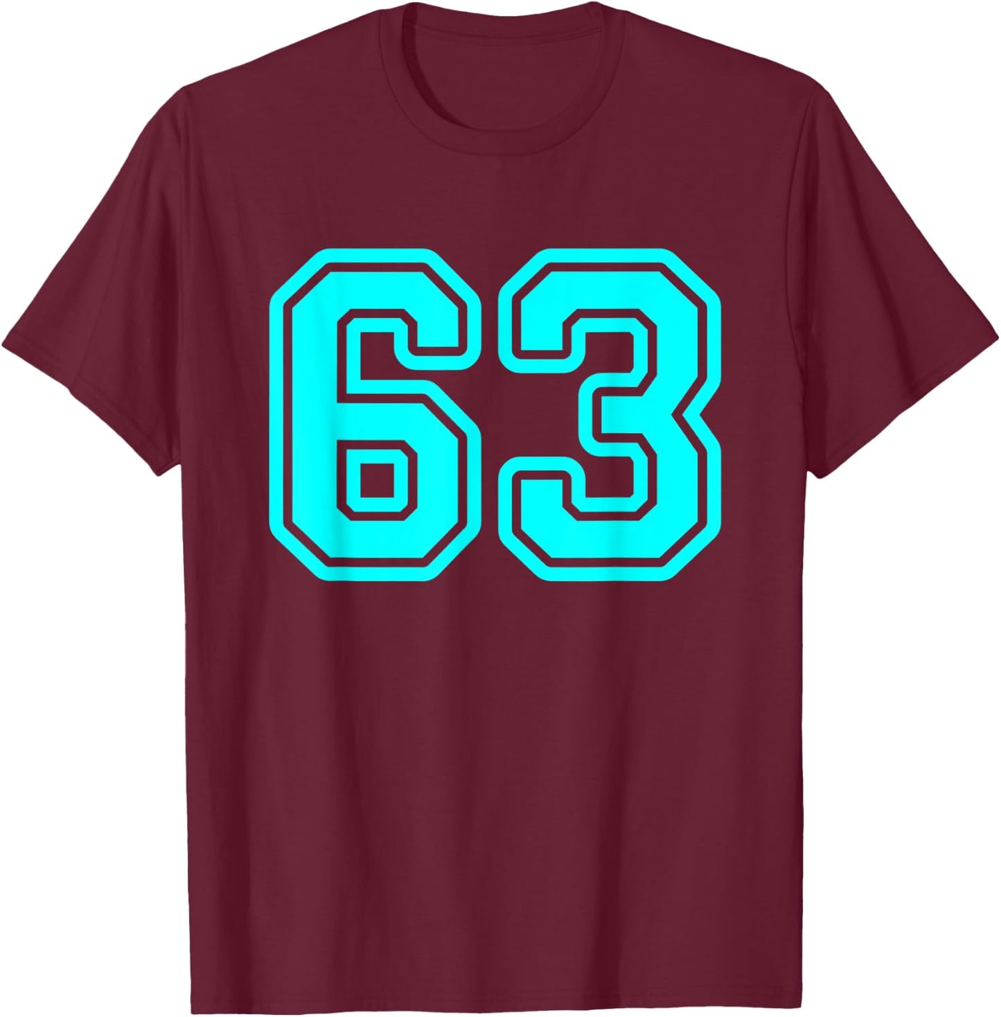 Jersey #63 Cyan Sports Team Jersey Number 63 T-Shirt - T-Shirt | Maroon