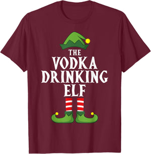 Vodka Drinking Elf Christmas Pajama Family Group Matching T-Shirt - T-Shirt | Maroon