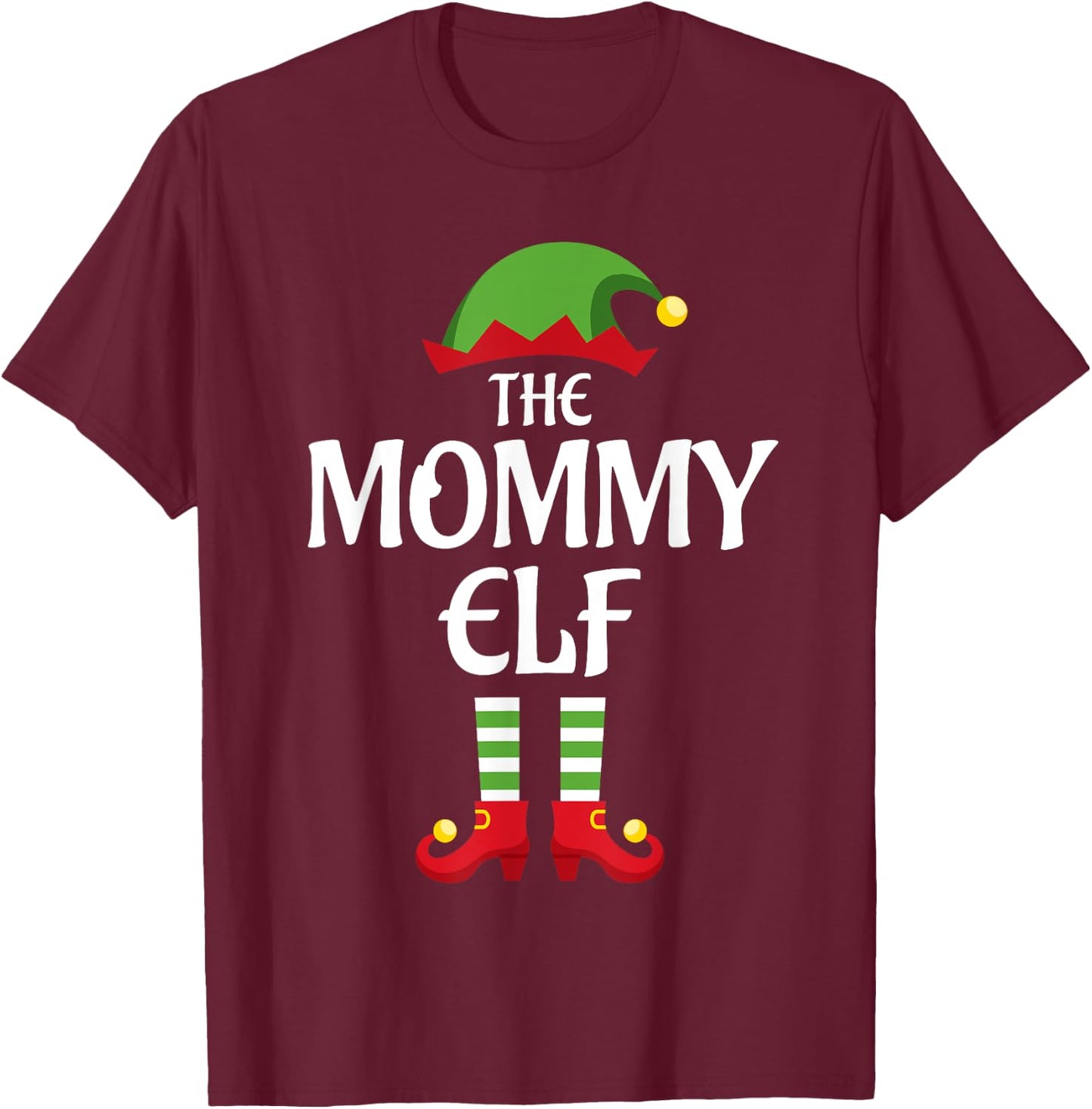 Mommy Elf Family Matching Group Christmas Mom T-Shirt - T-Shirt | Maroon