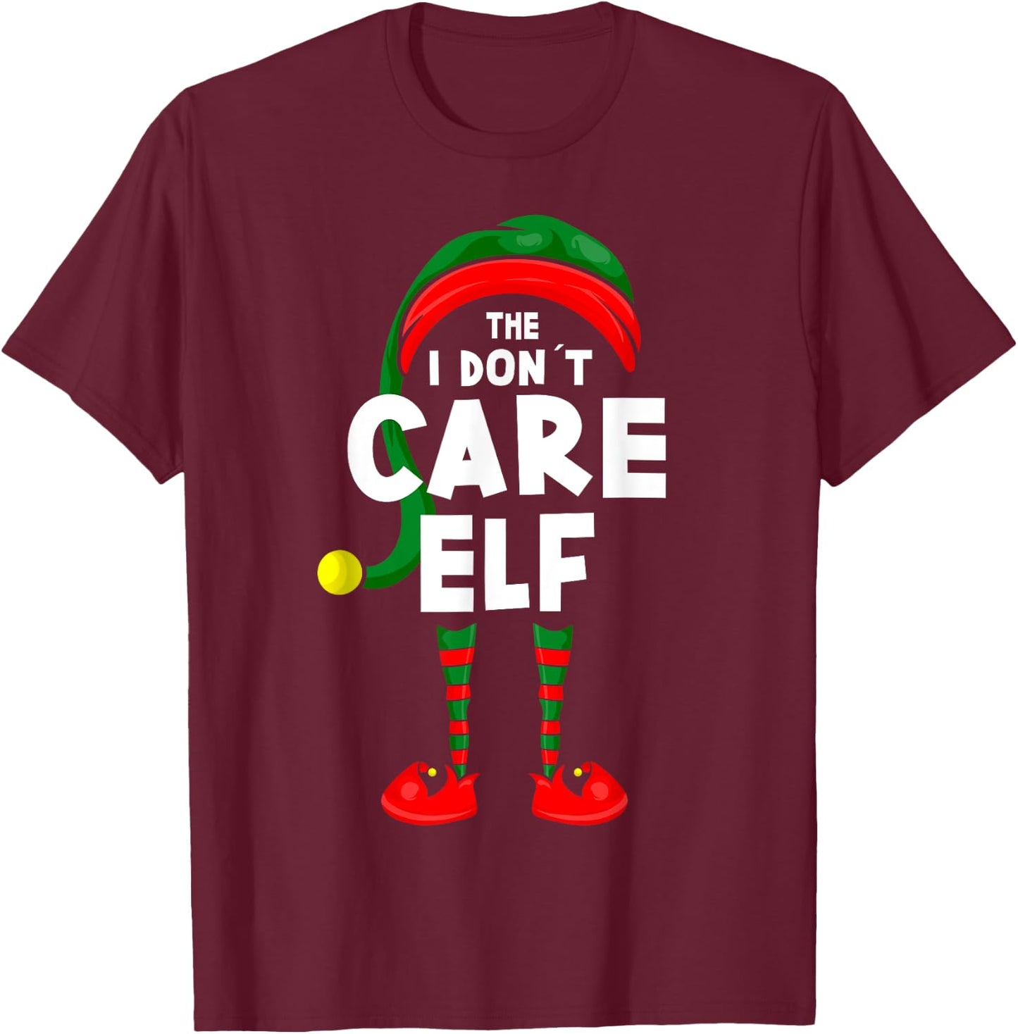 Carnival or Christmas Party Costume - The I Don´t Care Elf T-Shirt - T-Shirt | Maroon