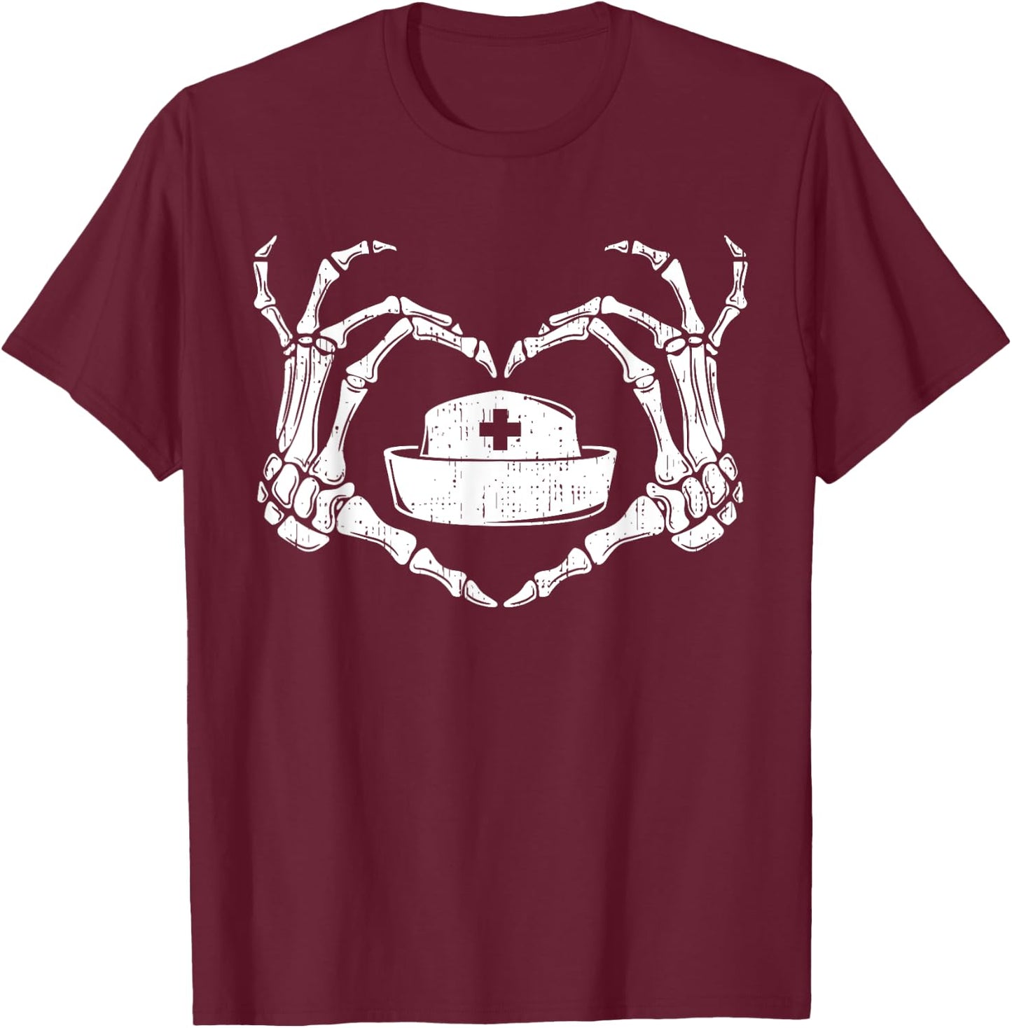 Skeleton Hand Heart Lazy Halloween Costume Funny Nurse RN T-Shirt - T-Shirt | Maroon