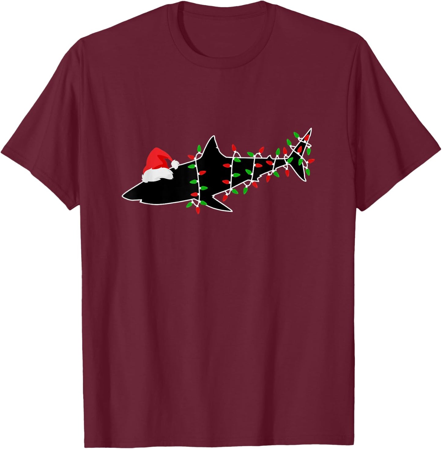 Shark Santa Christmas Tree Lights Xmas Sharks T-Shirt - T-Shirt | Maroon