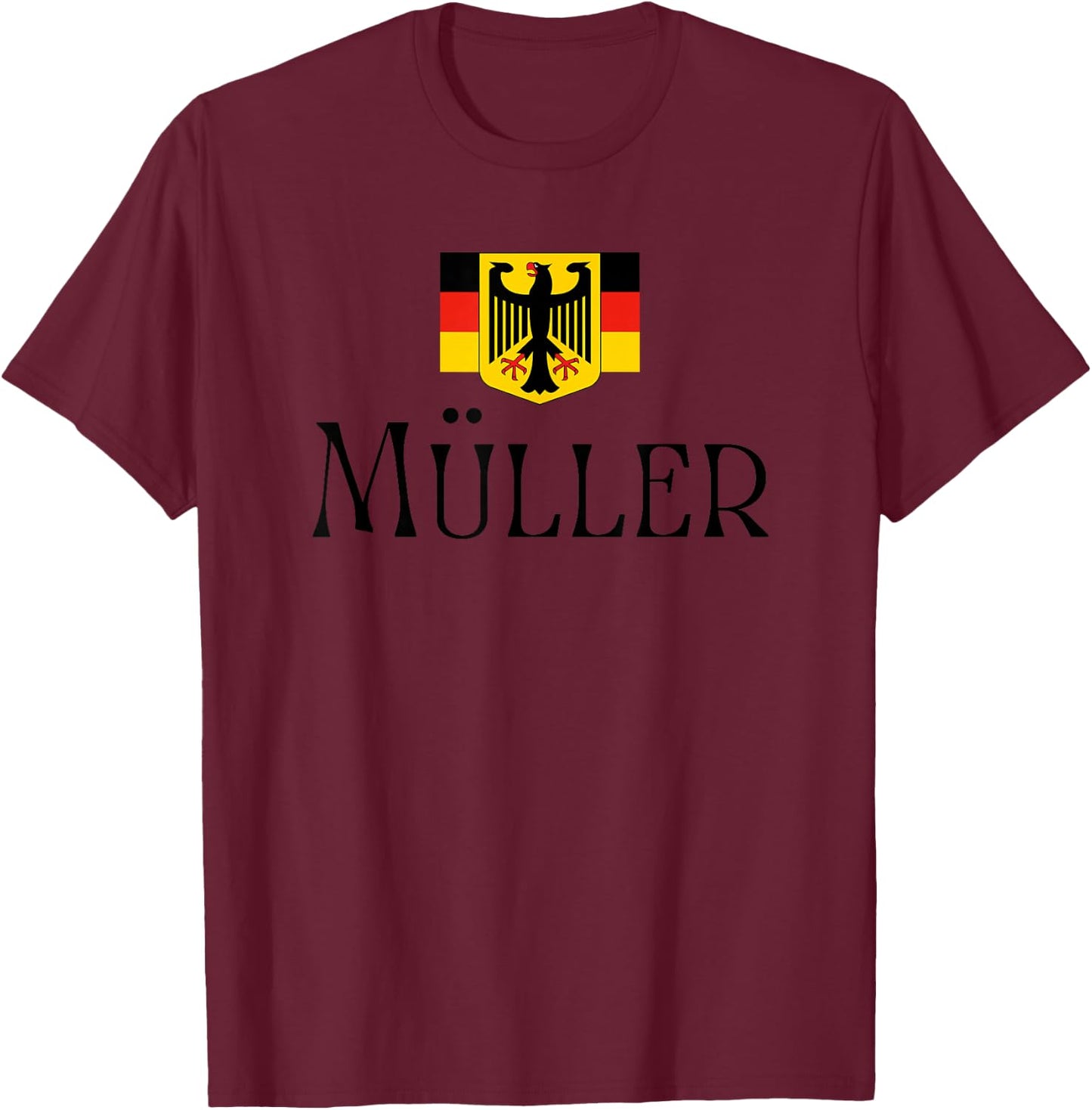 Müller Surname German Family Name Heraldic Eagle Flag T-Shirt - T-Shirt | Maroon