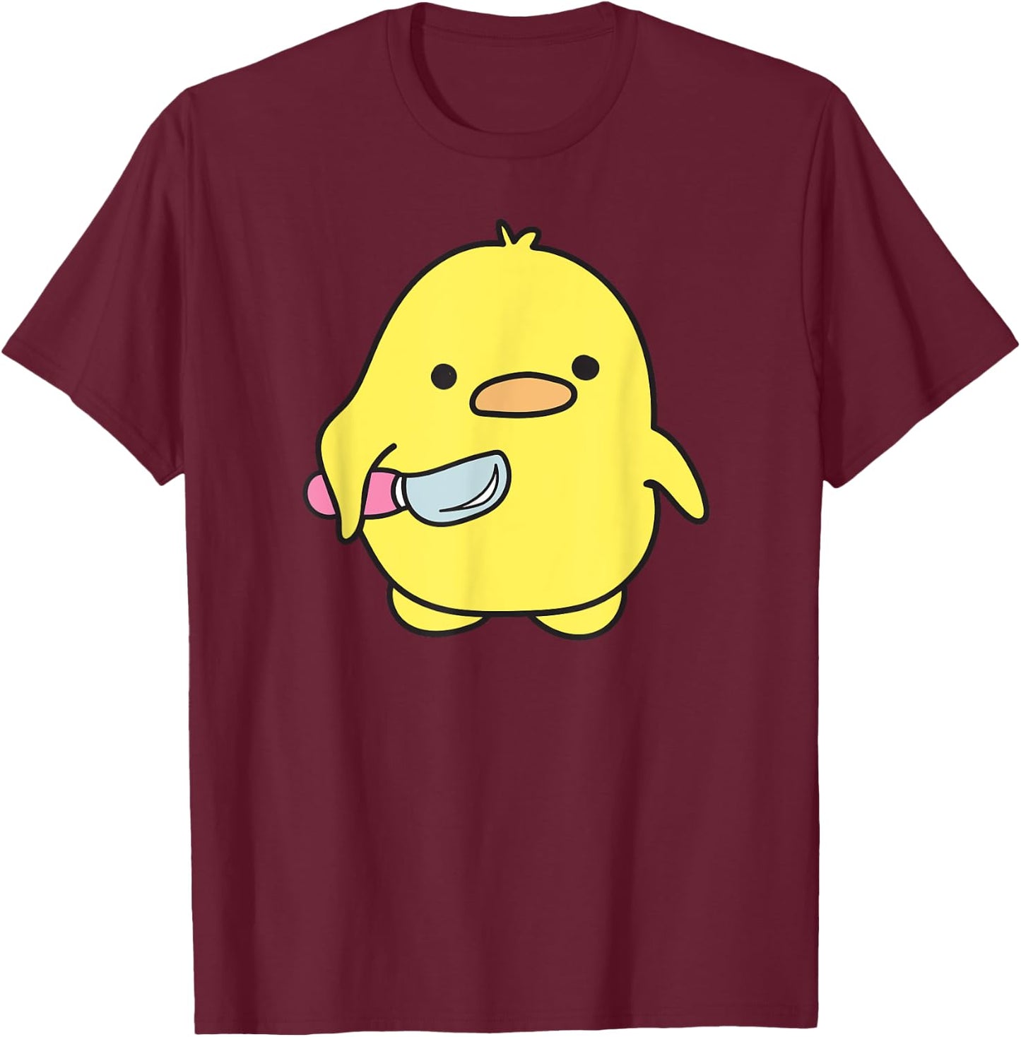 Funny Cute Baby Chicken With Knife Meme T-Shirt - T-Shirt | Maroon