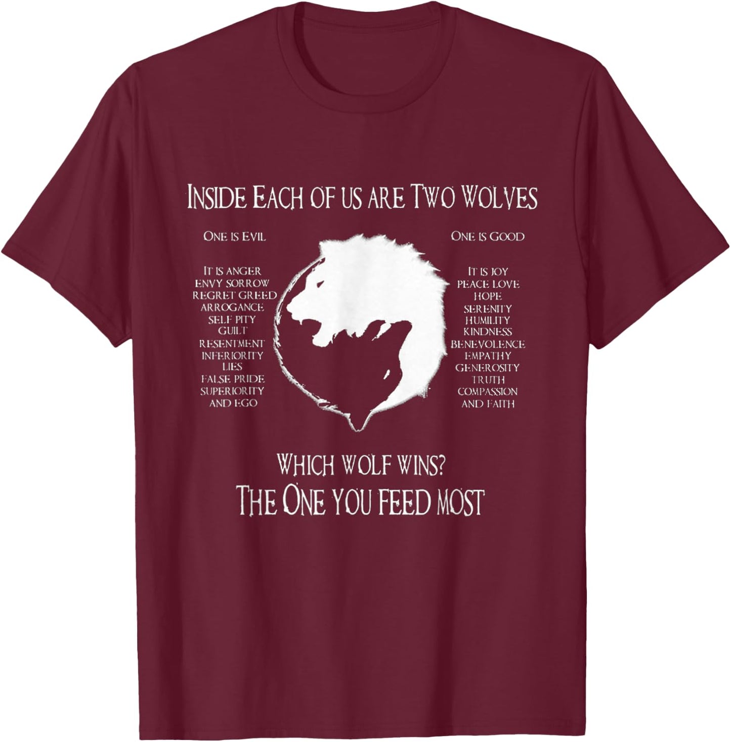 Cherokee Wolf! - Inside Each Of Us Are Two Wolves One T-Shirt - T-Shirt | Maroon