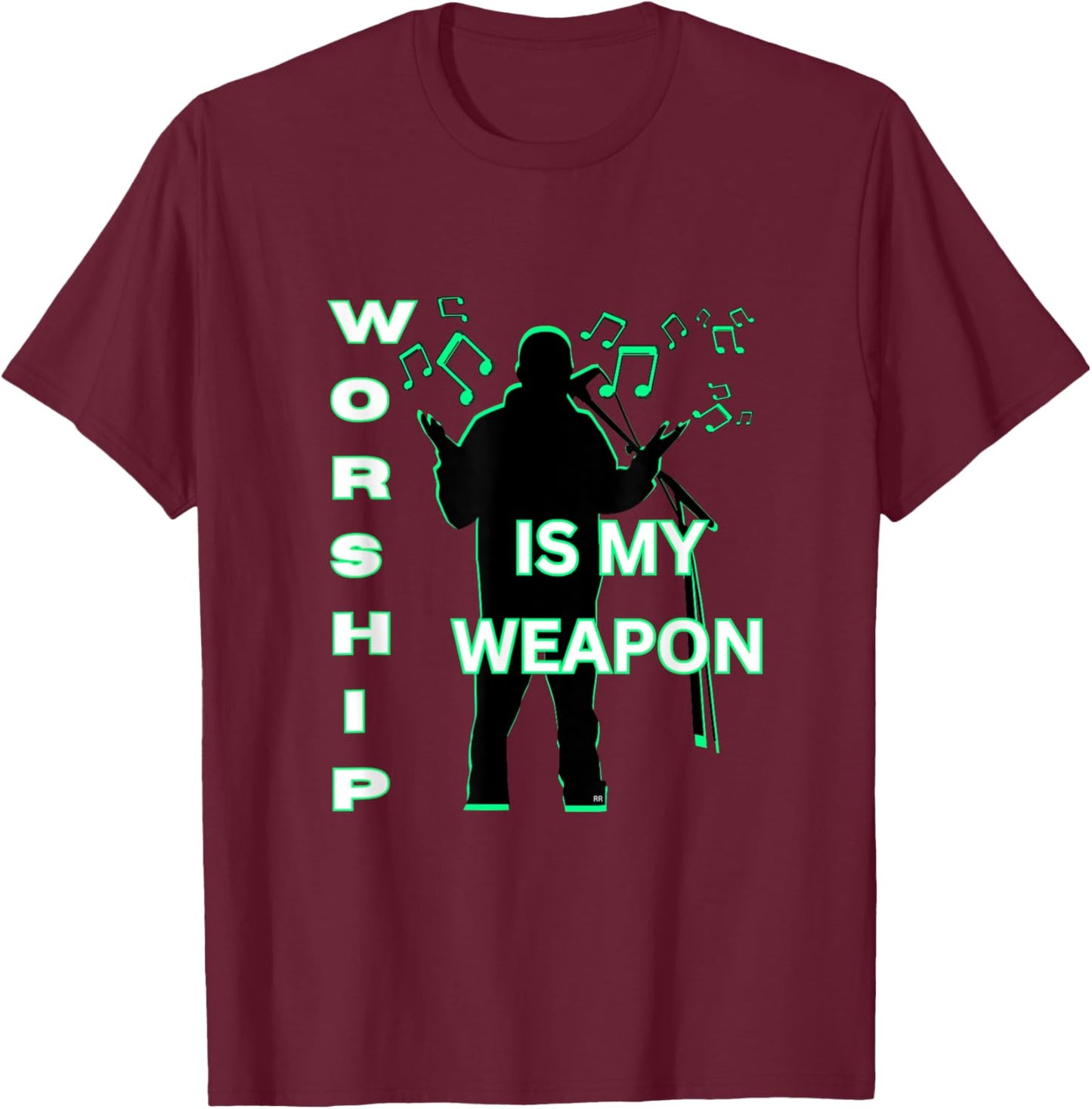 Guy Singing WORSHIP IS MY WEAPON Worship Leader Gift T-Shirt - T-Shirt | Maroon