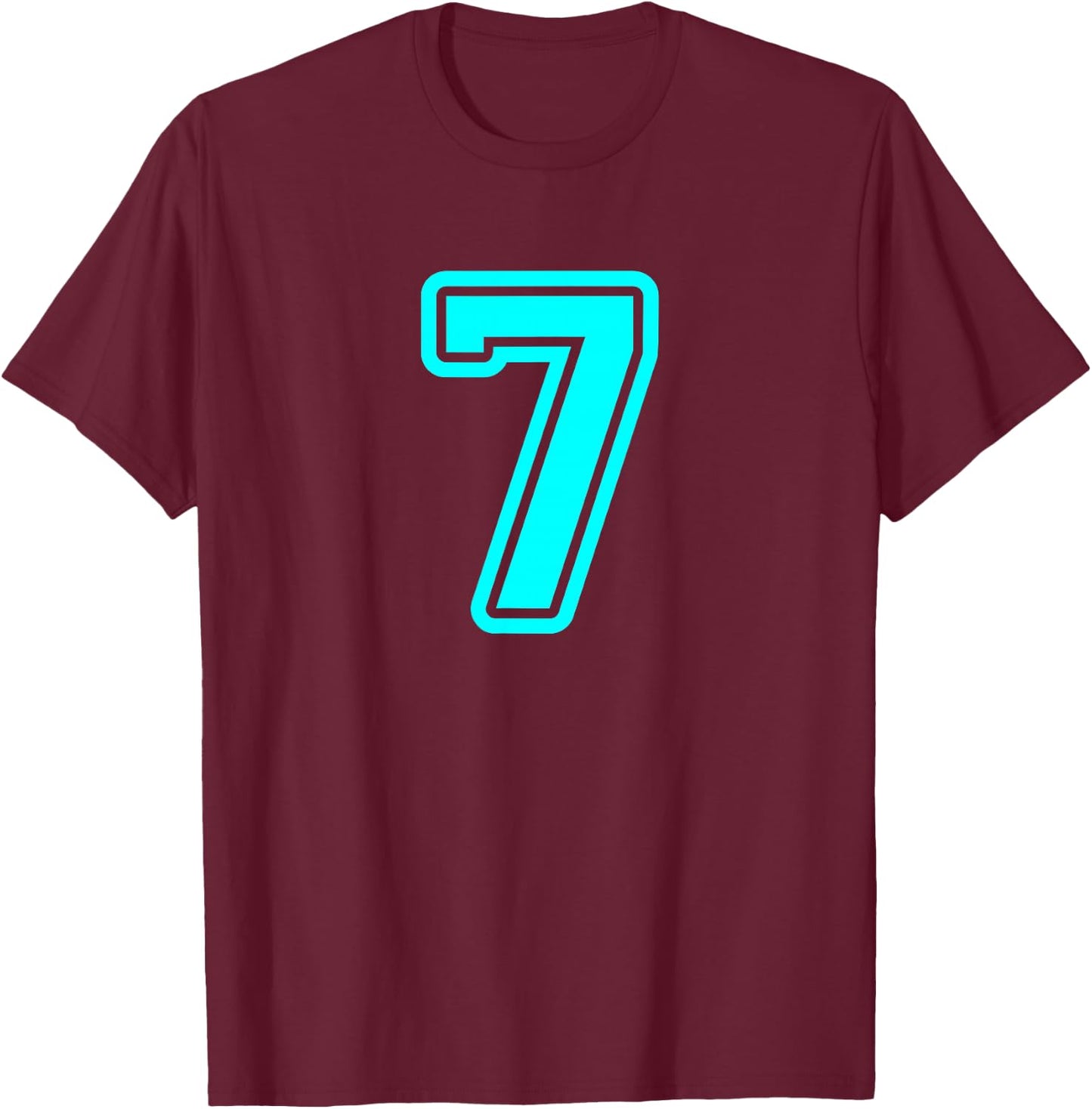 Number #7 Sport Cyan Varsity Number 7 T-Shirt - T-Shirt | Maroon