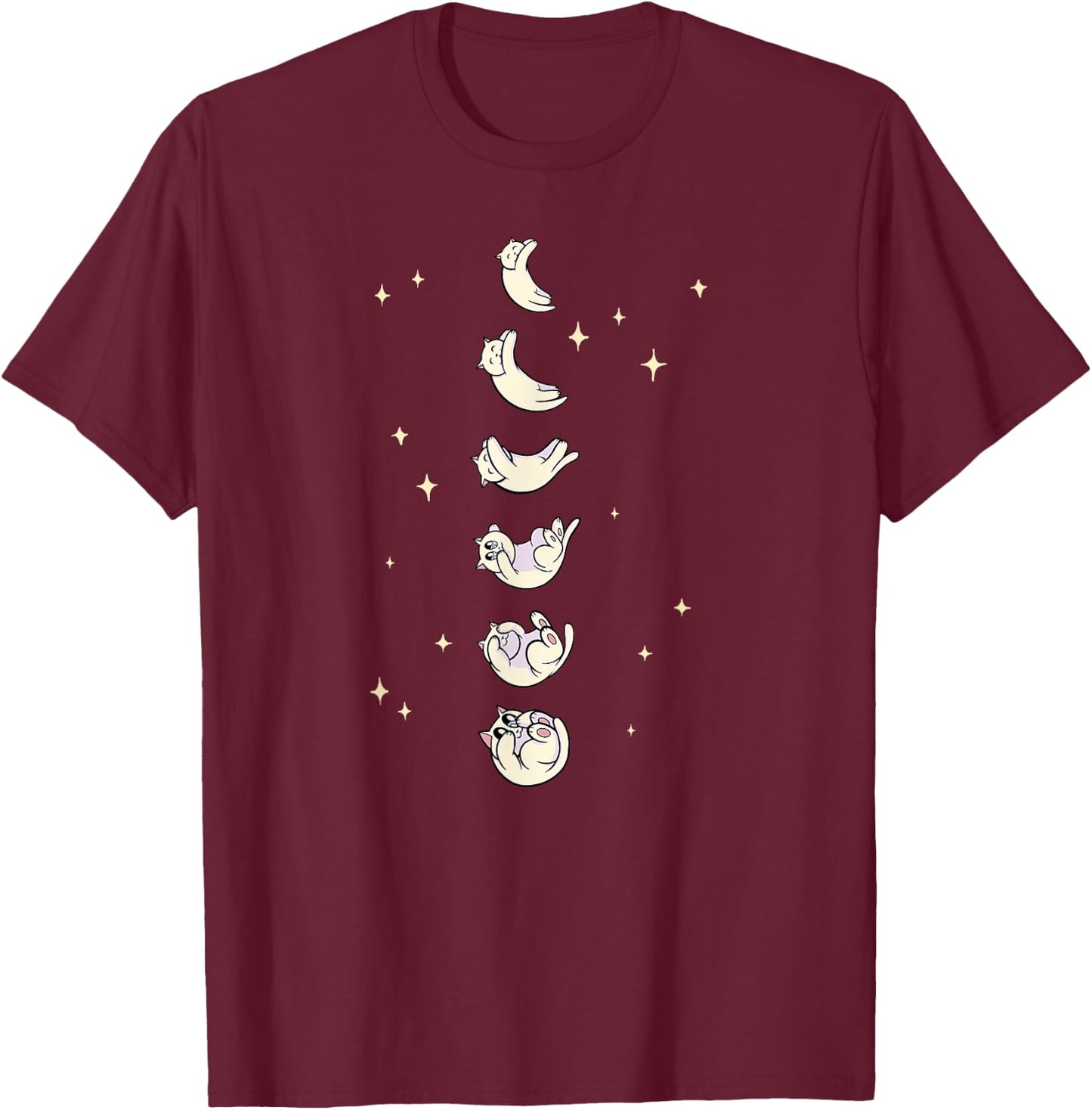 Anime Cat Phases of the Moon Cute T-Shirt - T-Shirt | Maroon