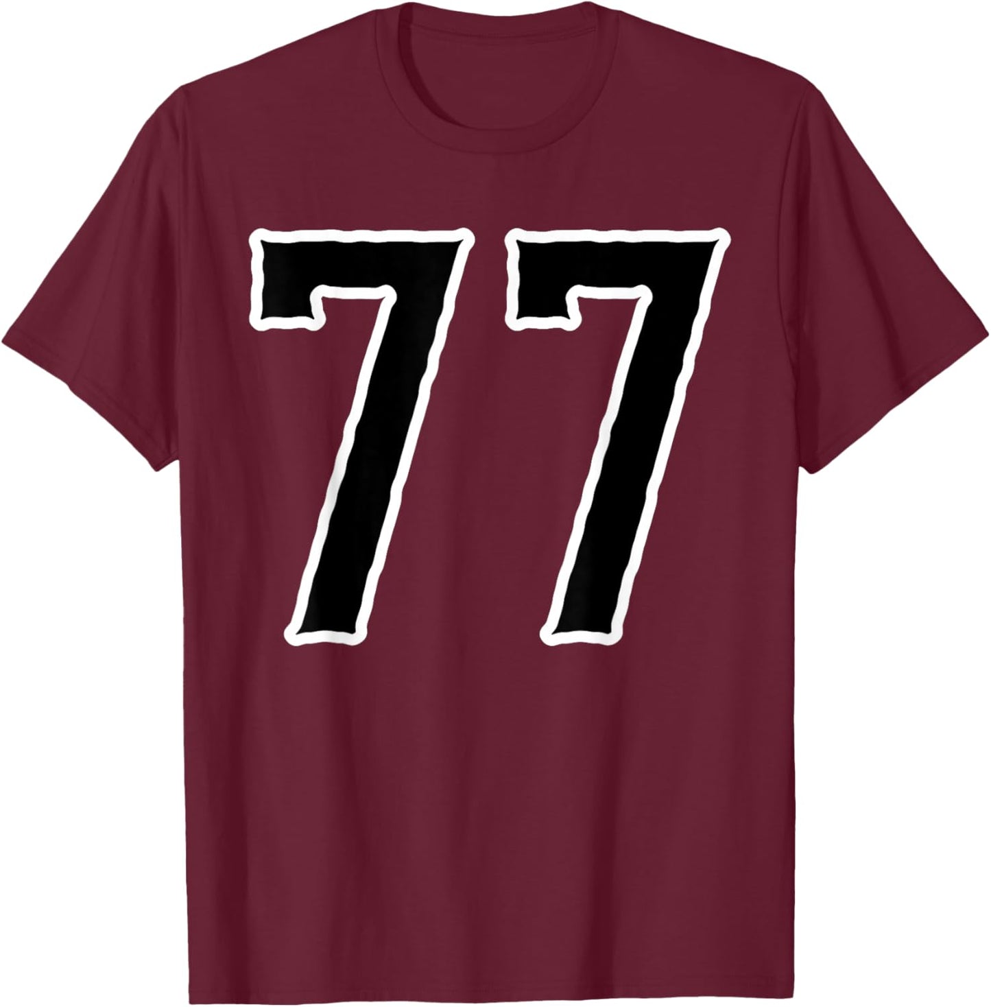 Number #77 White Black Sports Team T-Shirt - T-Shirt | Maroon