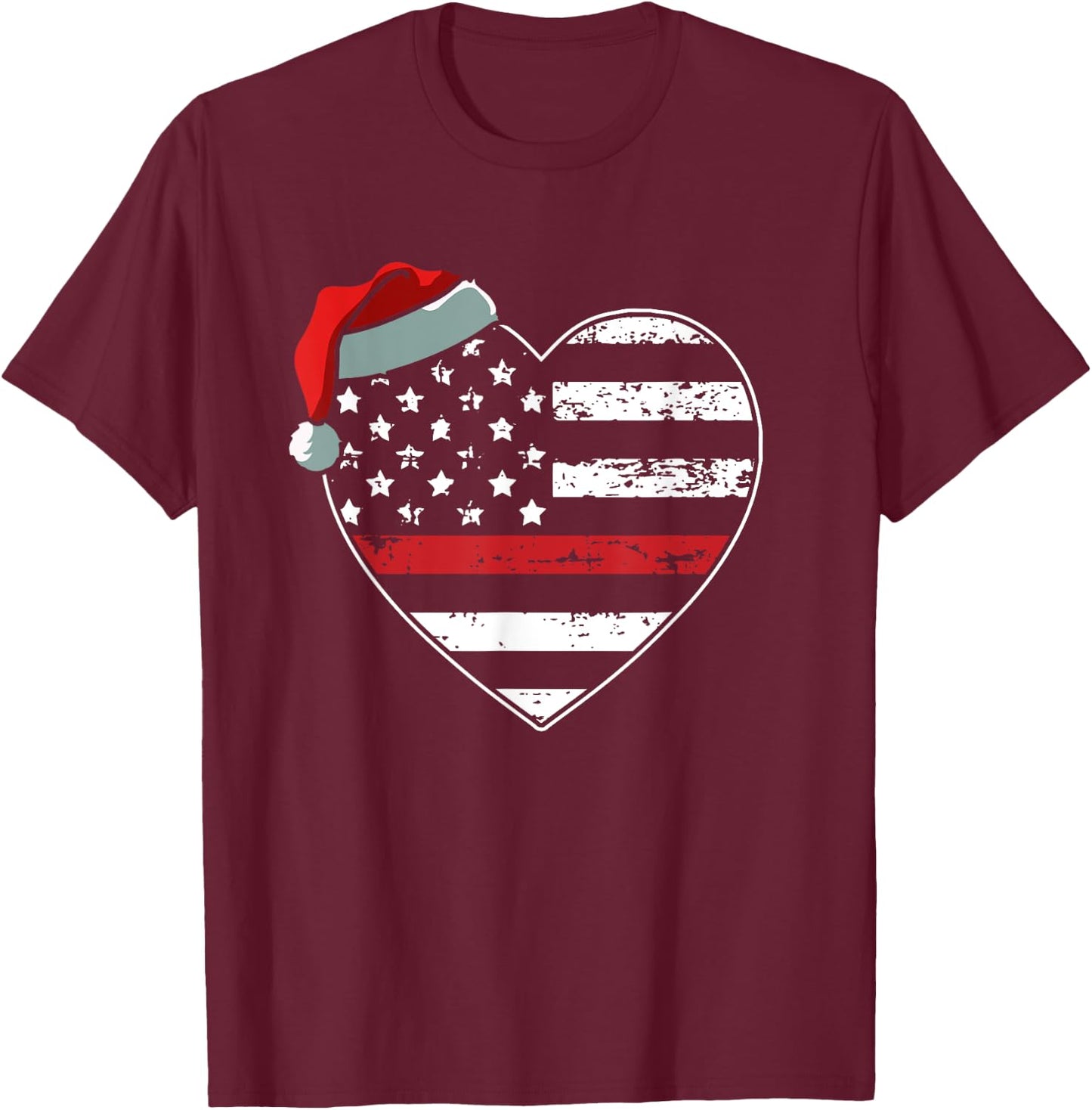 American Flag Firefighter Christmas Pajama X-mas Fireman T-Shirt - T-Shirt | Maroon