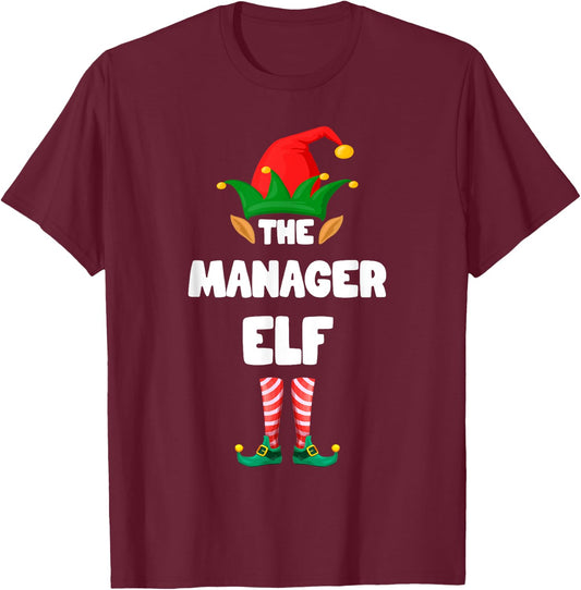 The Manager Elf Squad Family Matching Christmas Xmas T-Shirt - T-Shirt | Maroon
